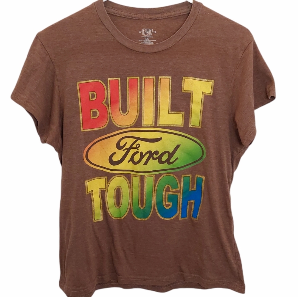 tnt Built Ford Tough Junior's Size XXL Shirt Top  Brown Short Sleeve Tee